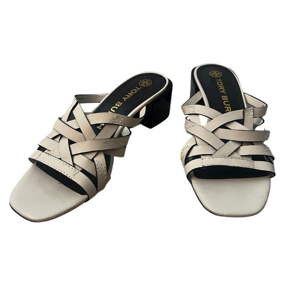 Tory Burch Caning Block Heel New Cream Mule Size 7M
